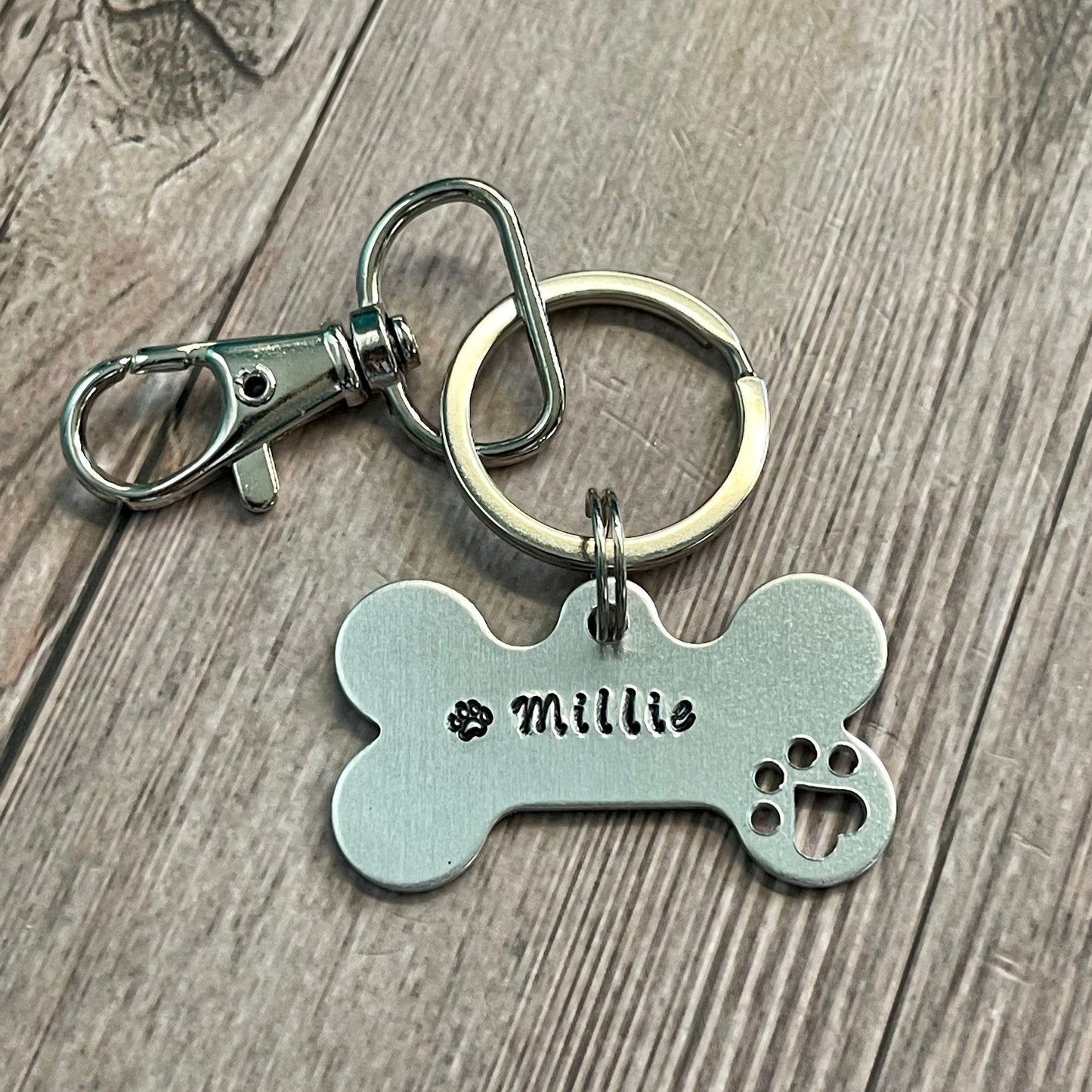 BONE WITH PAW PRINT KEYCHAIN