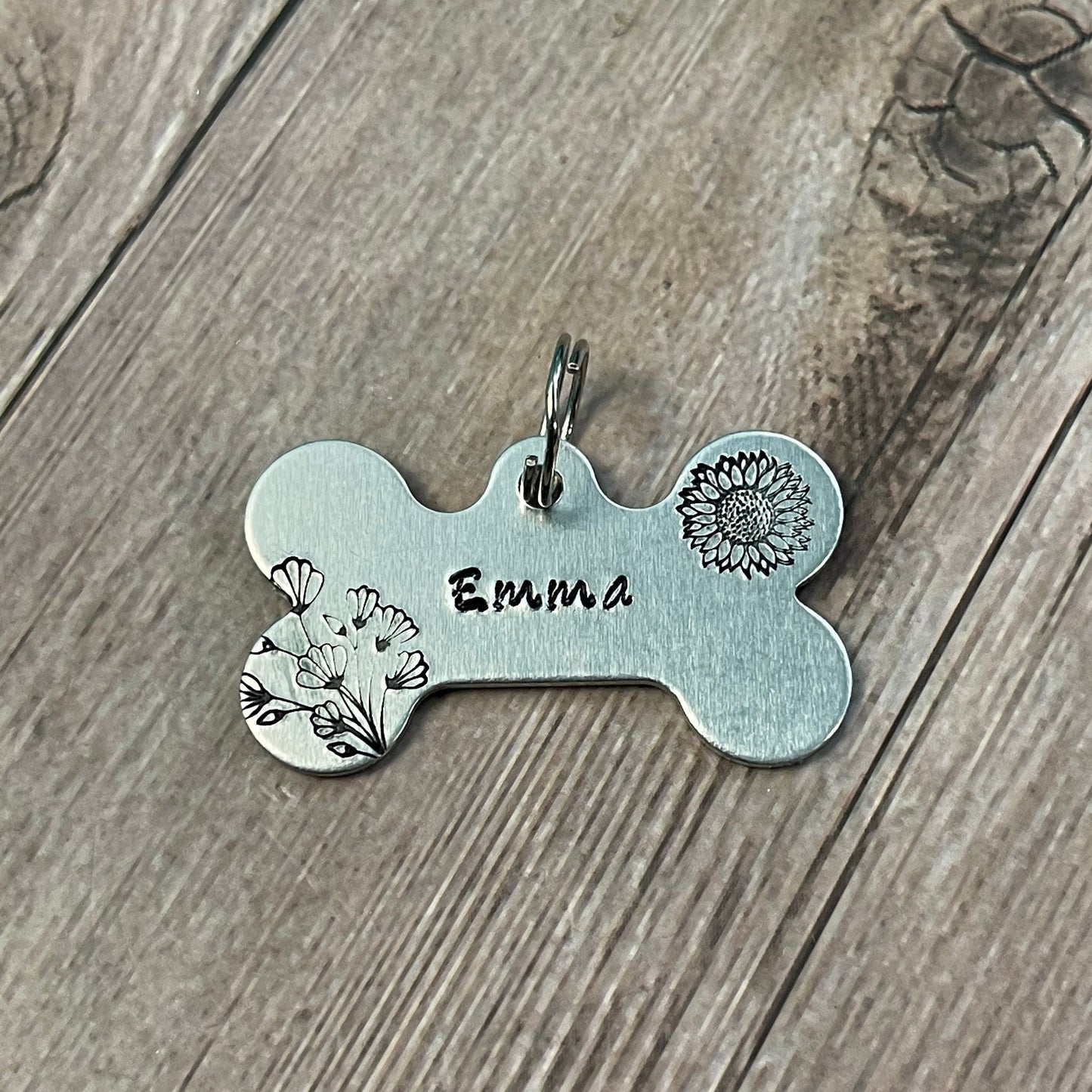 PET ID BONE TAG WITH FLOWERS